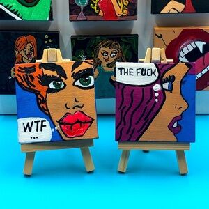 3”x3” Chick Magnets on an Original Hand Painted Stretch Mini Canvases w/Acrylics